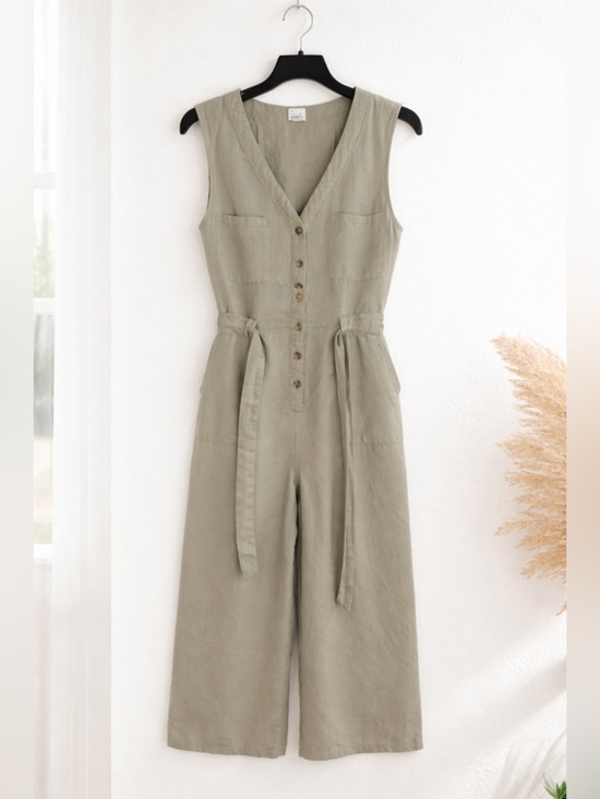 a new day Pants - a new day Sage Button-Front Tie-Waist Sleeveless Cropped Jumpsuit